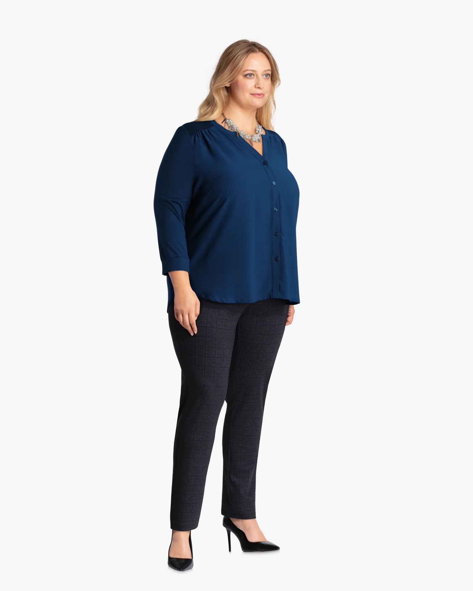 Benalla Printed Ponte Pant | Charcoal Grey / Navy