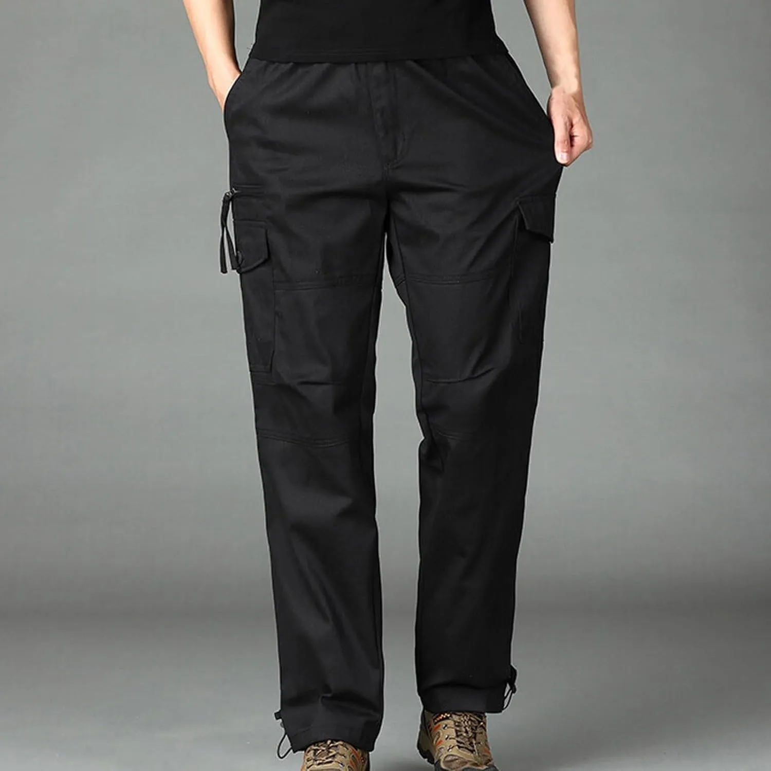 Cargo Pants for Men Baggy Multi Pockets Relaxed Fit Outdoor Hiking Pants Cotton Lightweight Drawstring Sweatpants