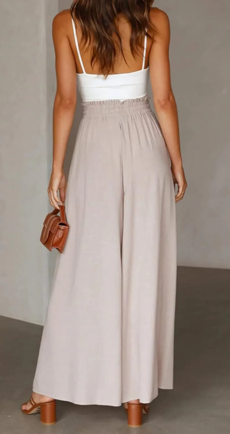 CHARTOU Women's Comfy Drawstring High Waist Wide Leg Casual Palazzo Culottes Pants