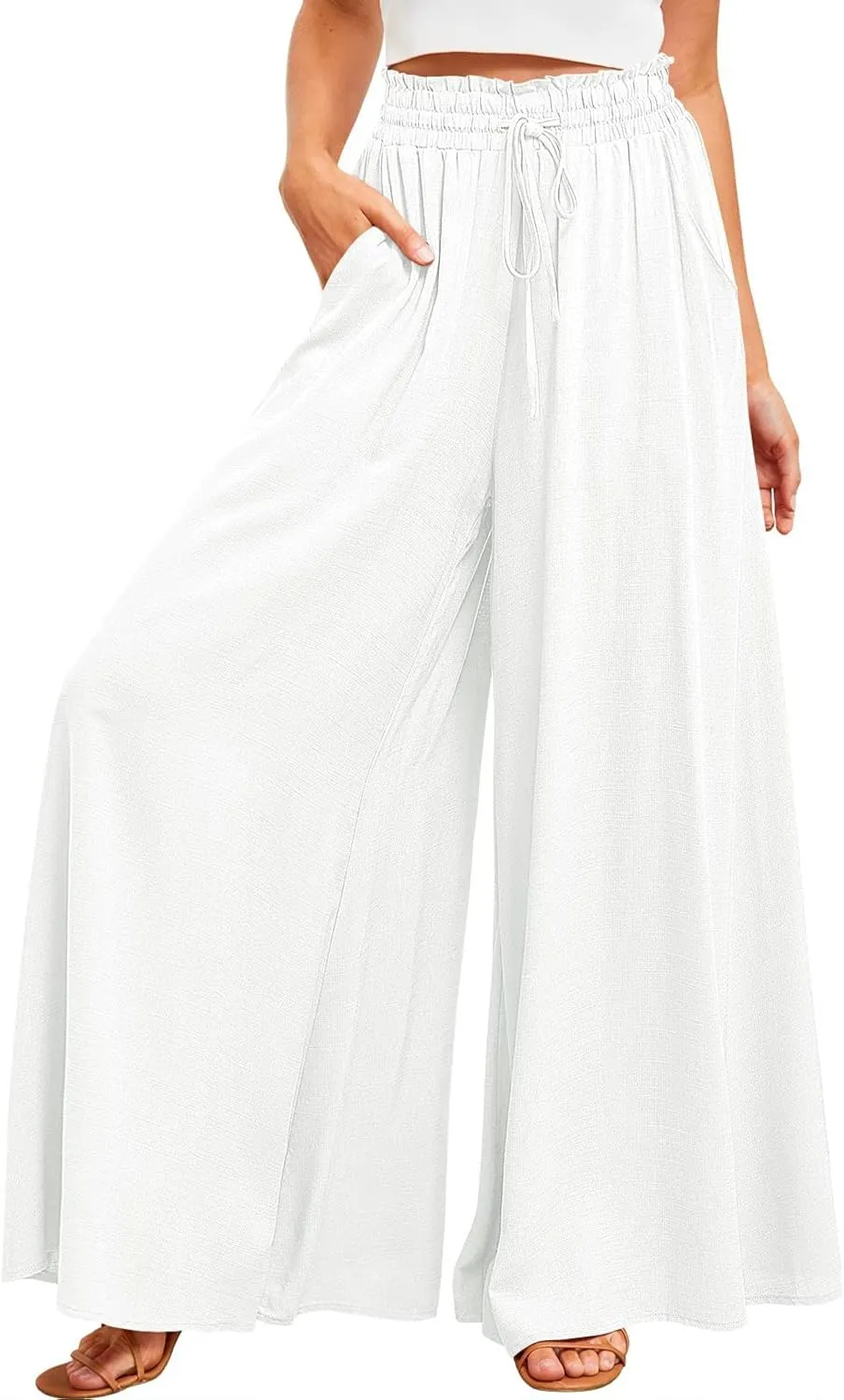 CHARTOU Women's Comfy Drawstring High Waist Wide Leg Casual Palazzo Culottes Pants