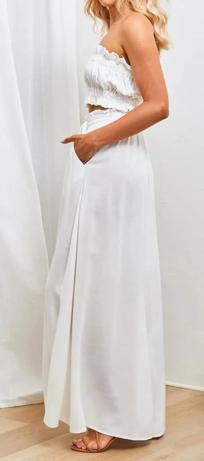 CHARTOU Women's Comfy Drawstring High Waist Wide Leg Casual Palazzo Culottes Pants