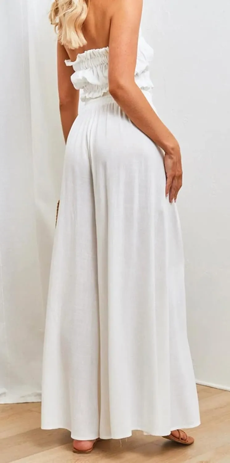 CHARTOU Women's Comfy Drawstring High Waist Wide Leg Casual Palazzo Culottes Pants