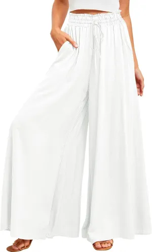 CHARTOU Women's Comfy Drawstring High Waist Wide Leg Casual Palazzo Culottes Pants