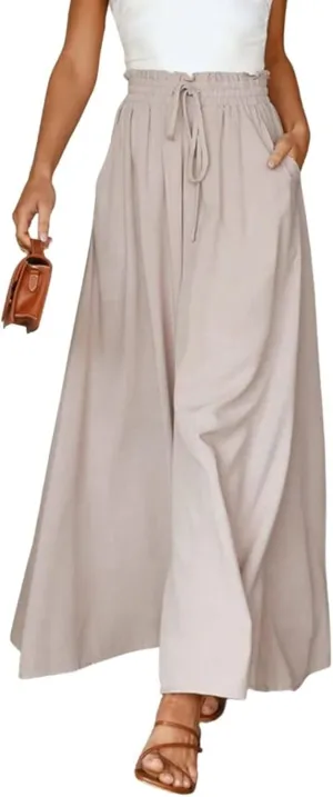 CHARTOU Women's Comfy Drawstring High Waist Wide Leg Casual Palazzo Culottes Pants