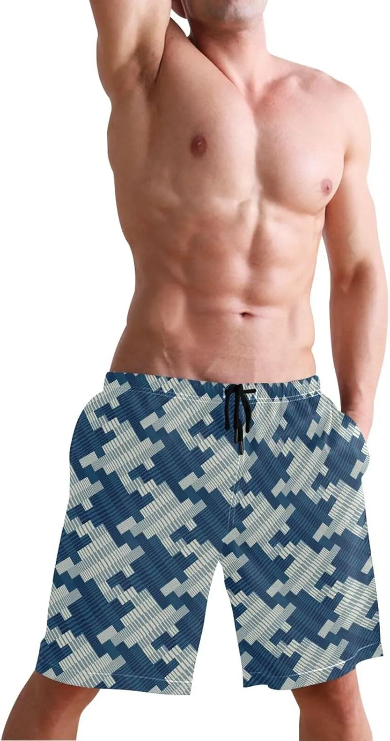 CHIFIGNO Mexican Blanket Stripes Trunk Shorts Men, Small Swim Pants for Men, Swimtrunks Men