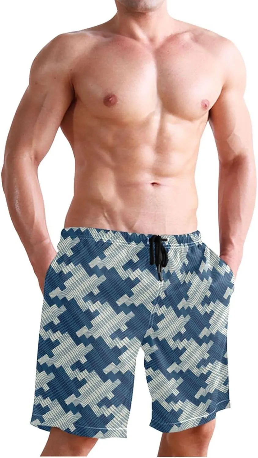 CHIFIGNO Mexican Blanket Stripes Trunk Shorts Men, Small Swim Pants for Men, Swimtrunks Men