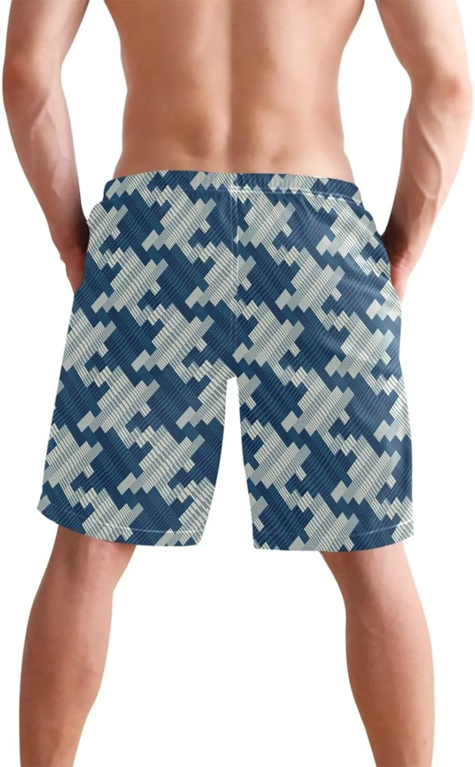 CHIFIGNO Mexican Blanket Stripes Trunk Shorts Men, Small Swim Pants for Men, Swimtrunks Men