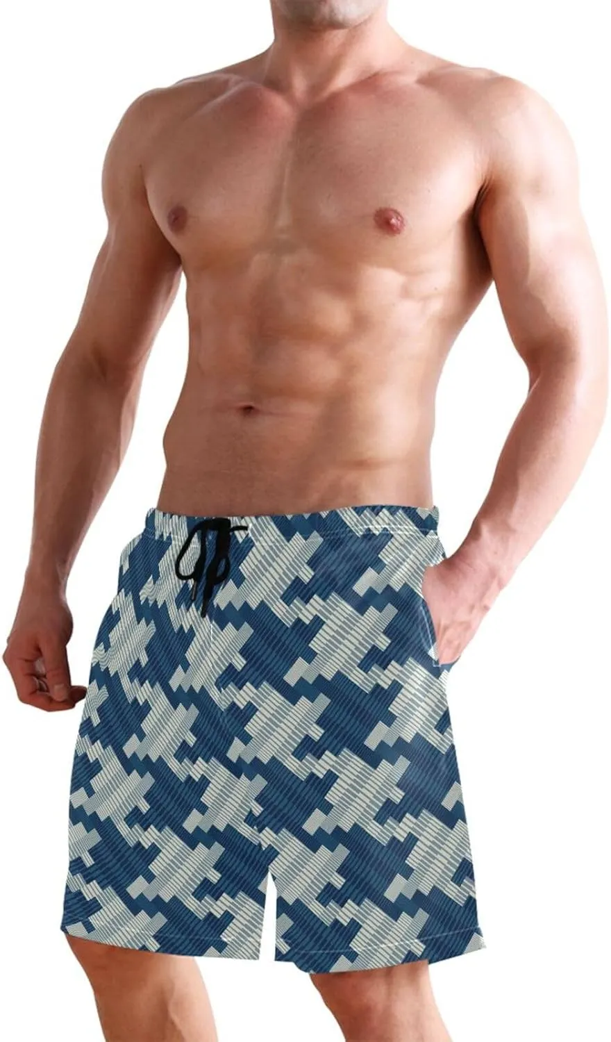 CHIFIGNO Mexican Blanket Stripes Trunk Shorts Men, Small Swim Pants for Men, Swimtrunks Men