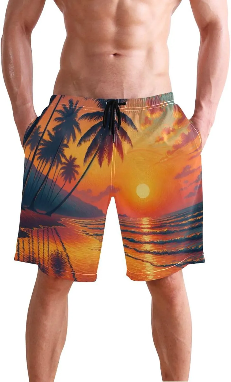 CHIFIGNO Peacock Blue Men's Swim Shorts, Small Quick Dry, Beach Shorts for Men