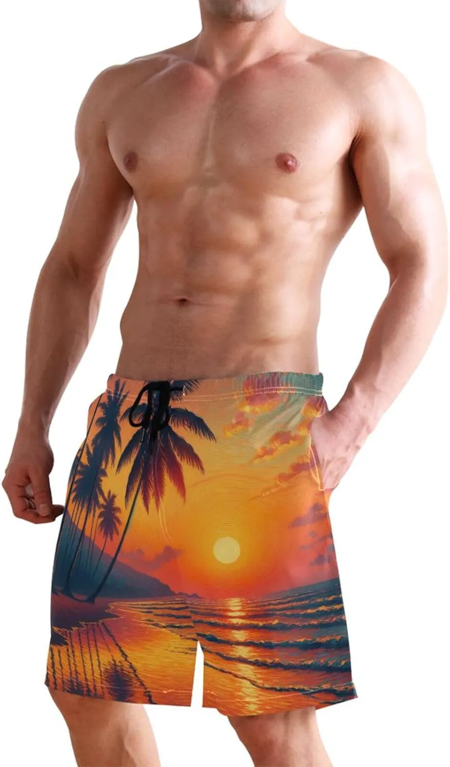 CHIFIGNO Peacock Blue Men's Swim Shorts, Small Quick Dry, Beach Shorts for Men