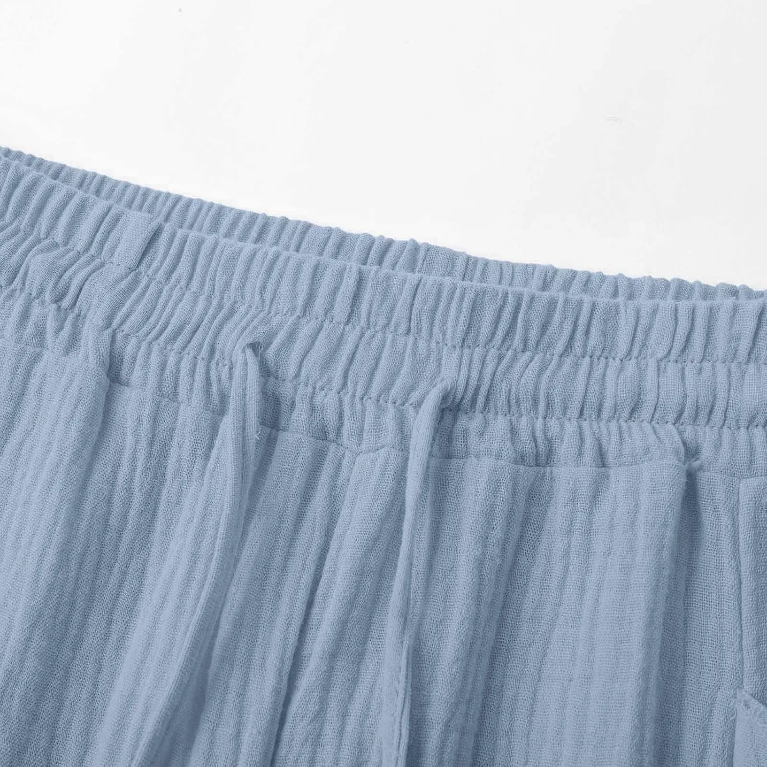 Cotton Linen Pants Women Drawstring High Waisted Lightweight Capri Trouser Summer Vacation Casual Beach Shorts Pocket