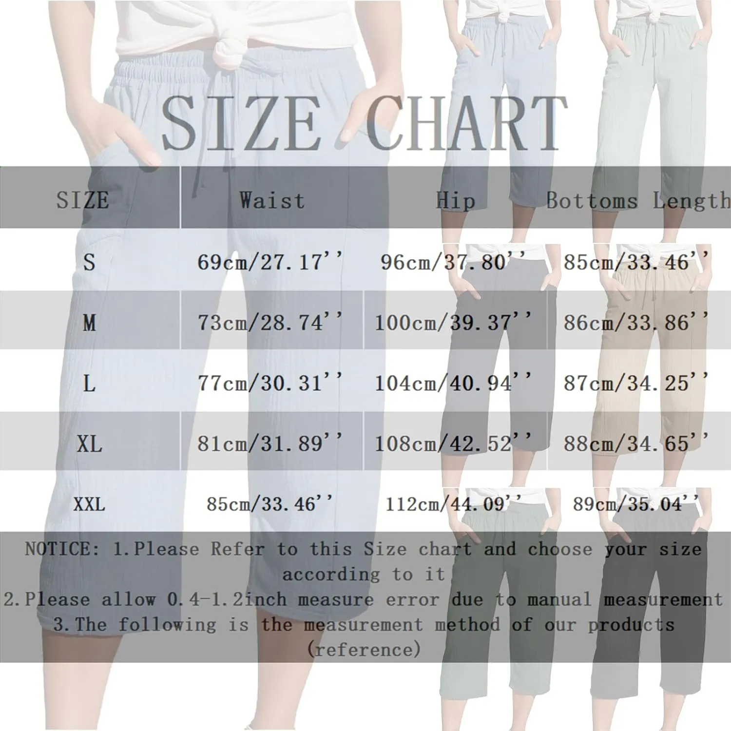 Cotton Linen Pants Women Drawstring High Waisted Lightweight Capri Trouser Summer Vacation Casual Beach Shorts Pocket