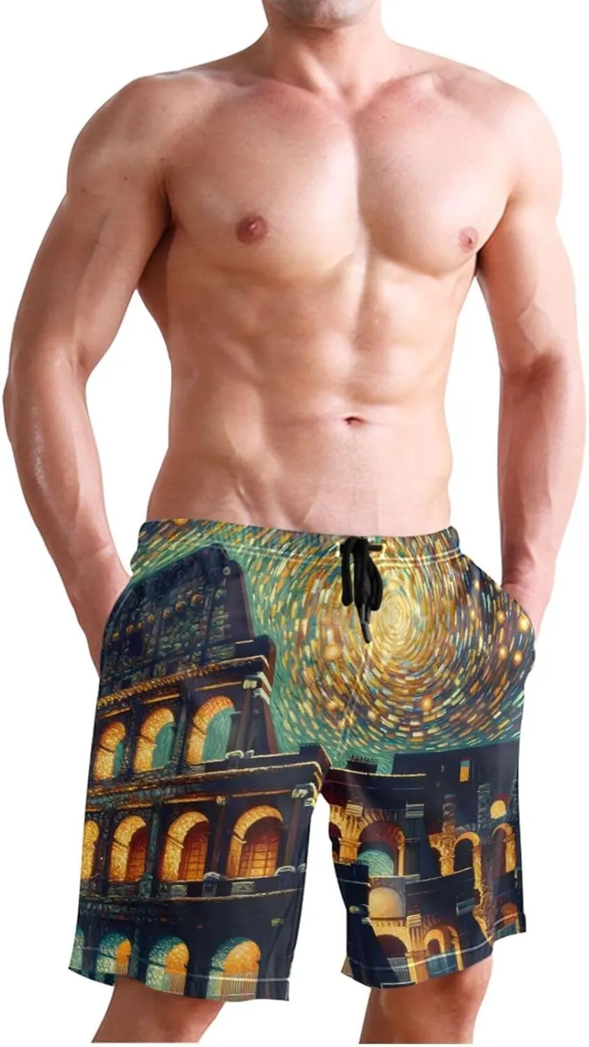 Cute Cats Birds Blue Trunks Men's Shorts, Small Swim Pants for Men, Swimming Pants for Men