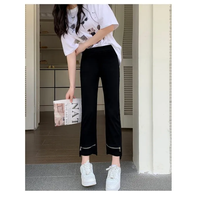 Elasticity Versatile Irregular High-Waisted Zipper Cropped Pants