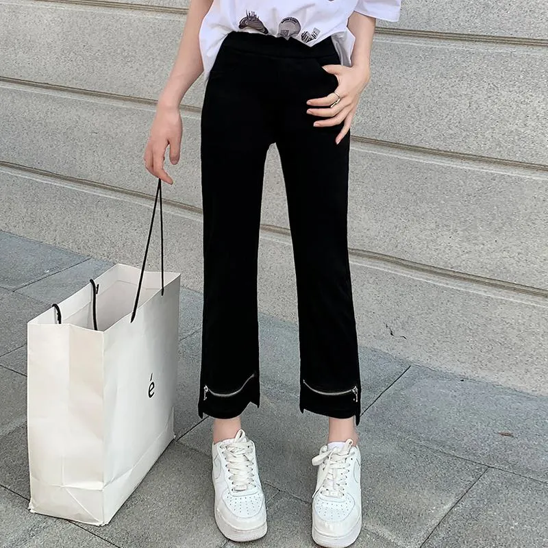 Elasticity Versatile Irregular High-Waisted Zipper Cropped Pants