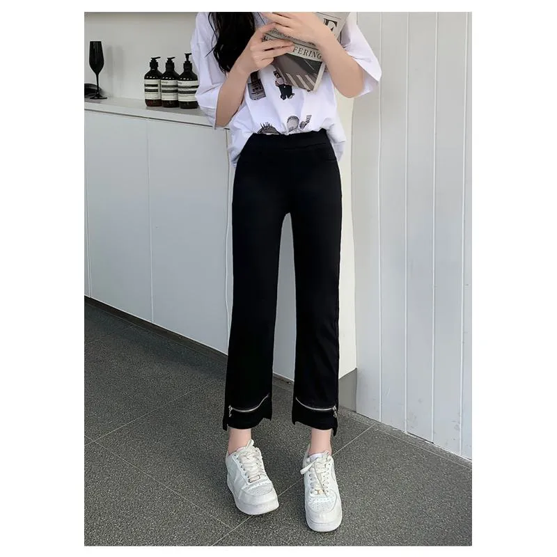 Elasticity Versatile Irregular High-Waisted Zipper Cropped Pants