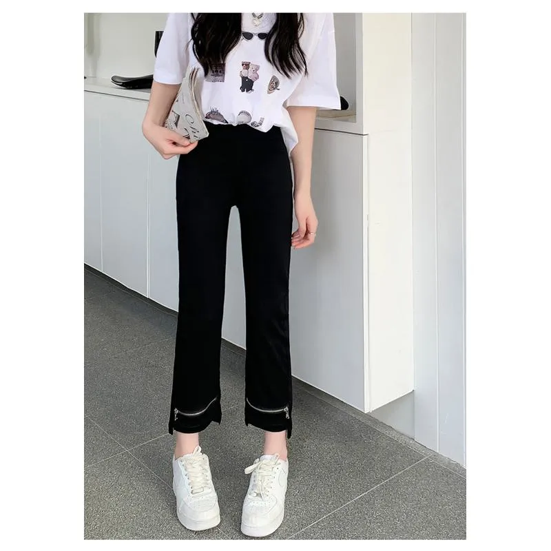 Elasticity Versatile Irregular High-Waisted Zipper Cropped Pants