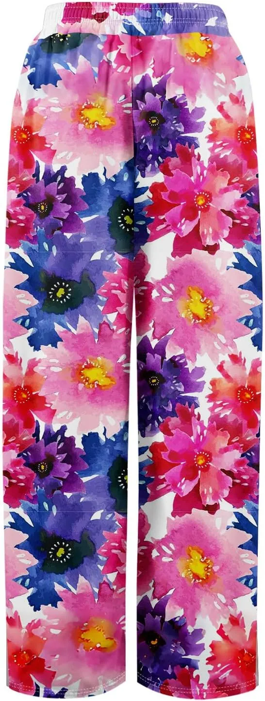 High Waisted Dress Pants for Women Workout Pants Wide Leg Summer Boho Casual Cotton Lounge Trousers with Pockets