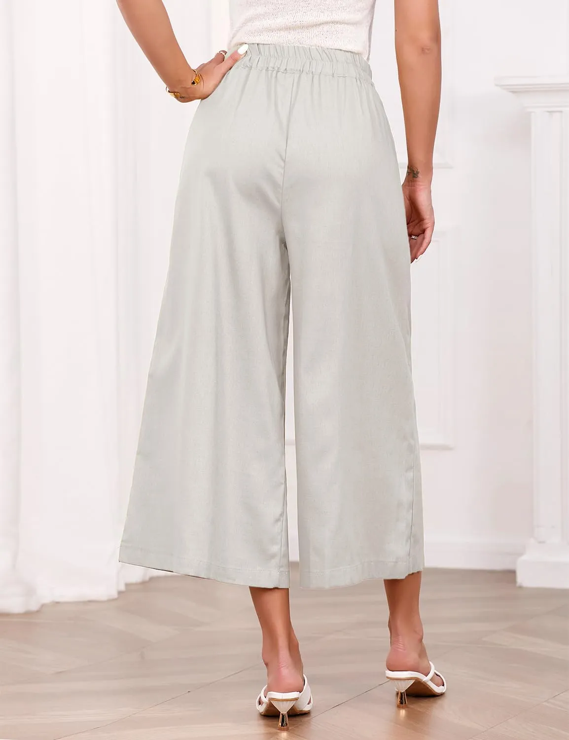 IDEALSANXUN Womens Cotton Linen Palazzo Pants Casual Wide Leg Culottes Trousers Capri Pant