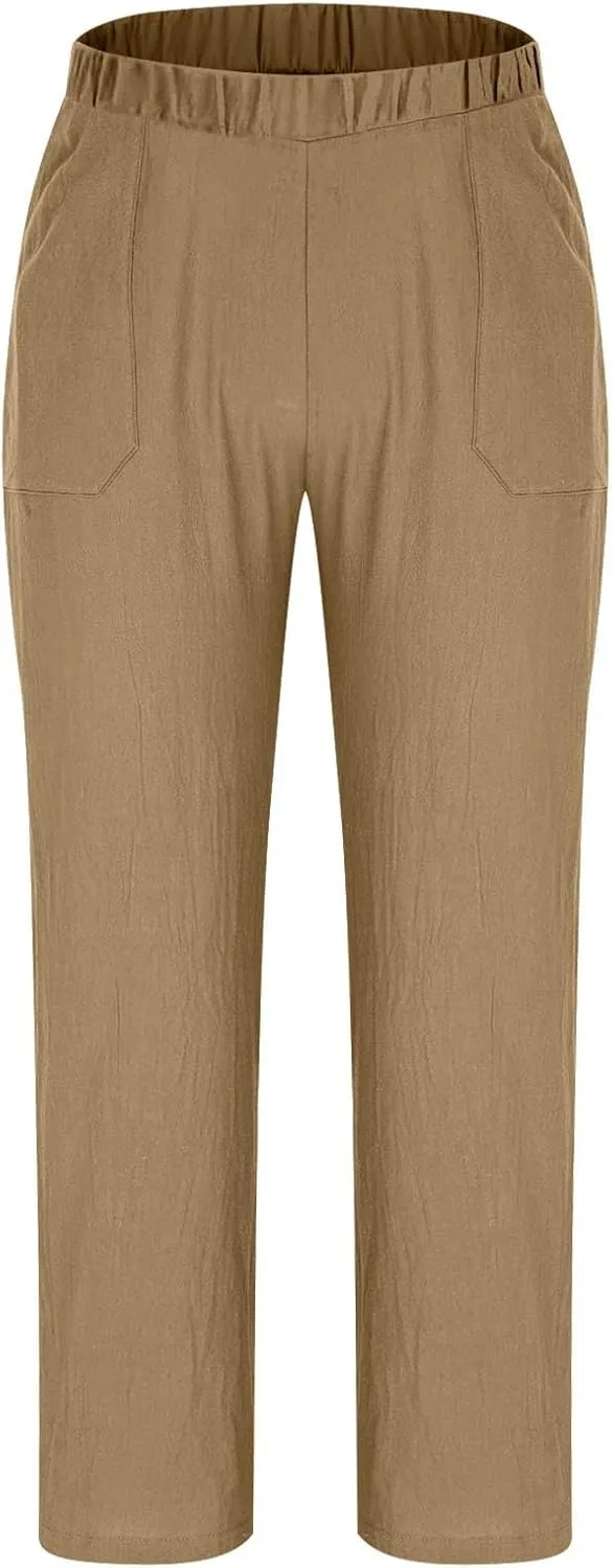 Linen Pants Men Casual Drawstring Loose Fit Beach Summer Pants with Pockets Lightweight Comfy Yoga Trousers