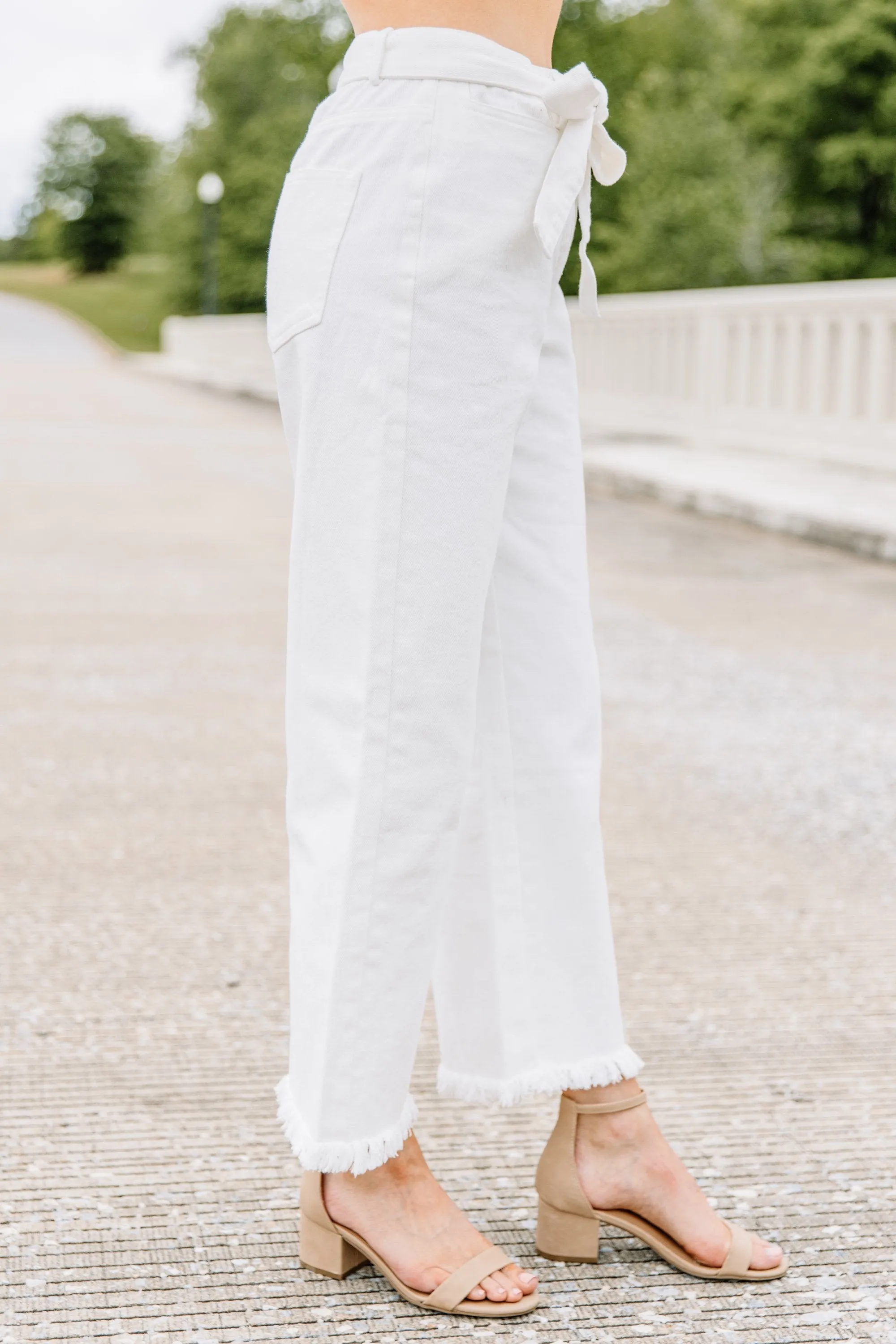 Make It Mine White Raw Hem Crop Pants