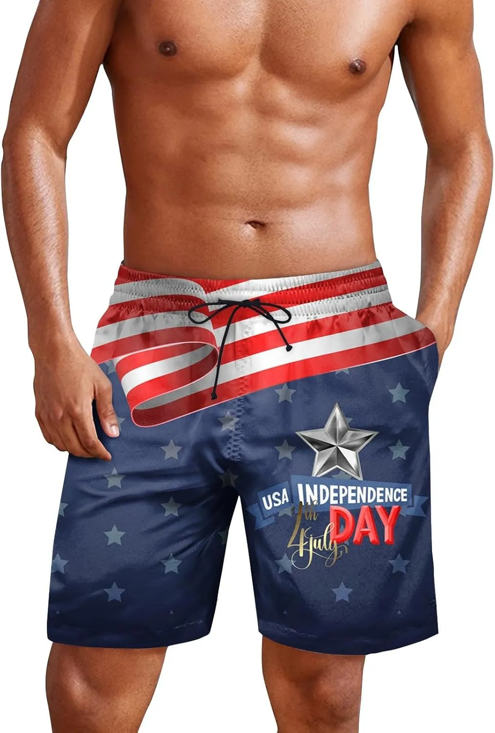 Mens American Flag Swim Trunks Quick Dry Lounge Breathable Swimsuit Dissolving Beach Red White Blue Swimwear