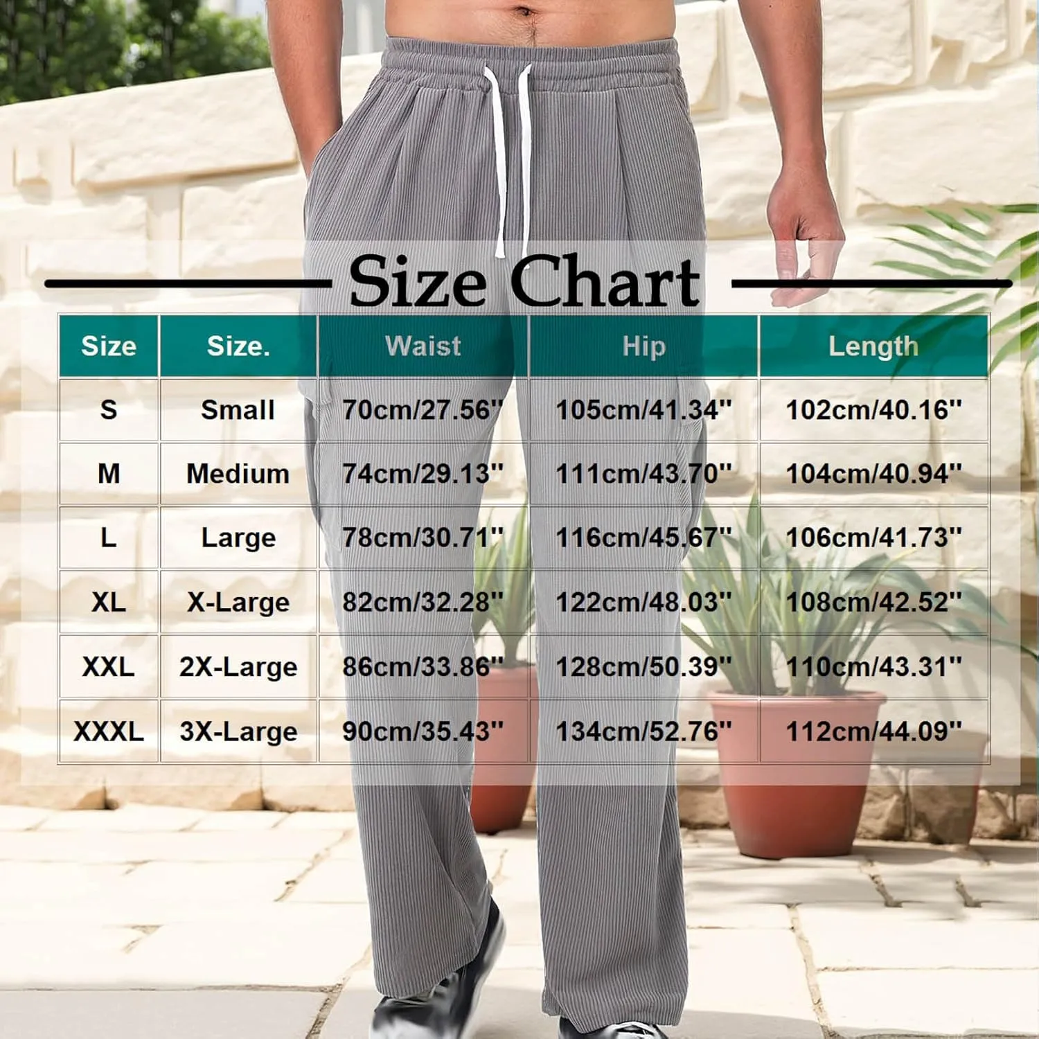 Mens Baggy Cargo Corduroy Pants Loose Fit Casual Sweatpants with Drawstring Elastic Waist Wide Leg Trousers