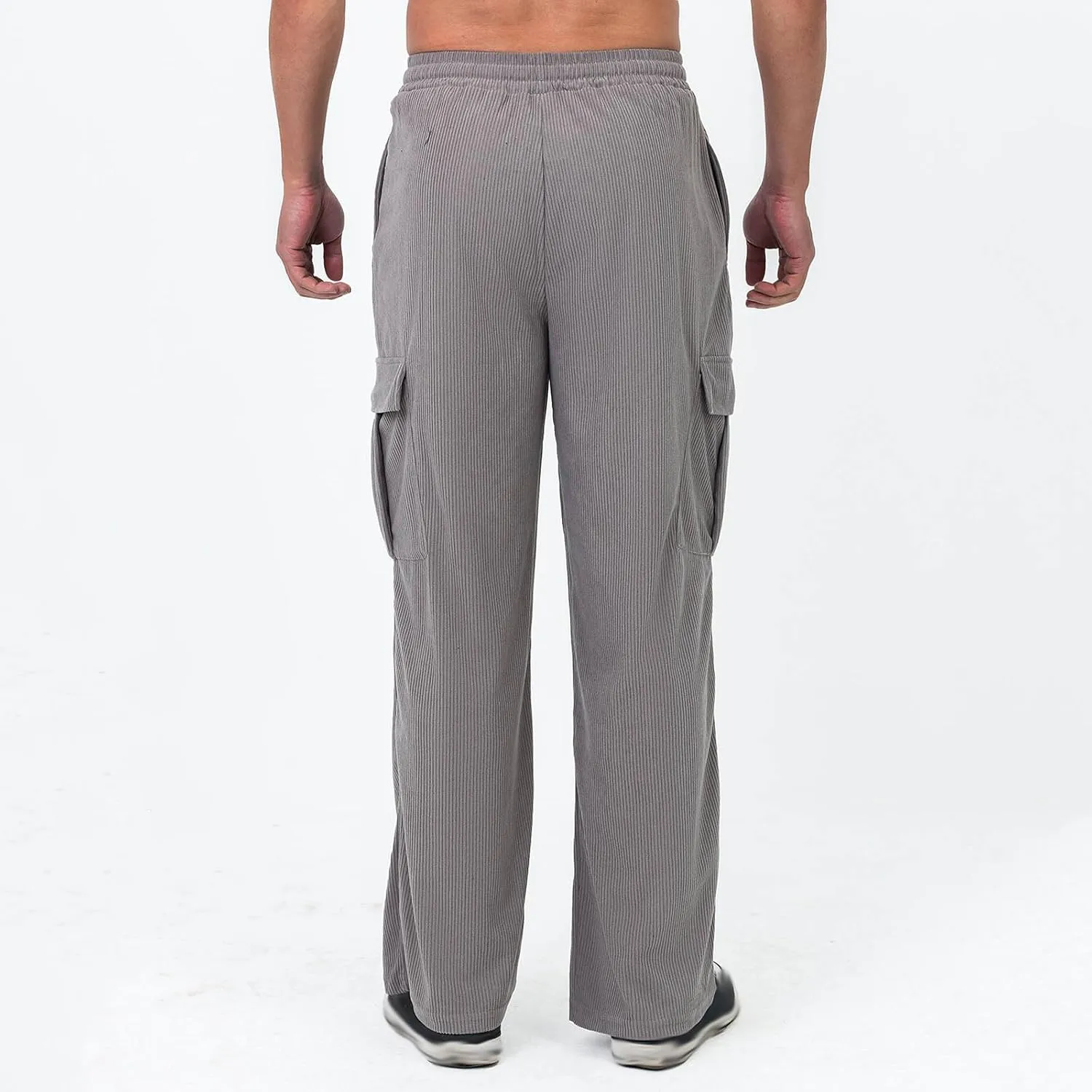 Mens Baggy Cargo Corduroy Pants Loose Fit Casual Sweatpants with Drawstring Elastic Waist Wide Leg Trousers