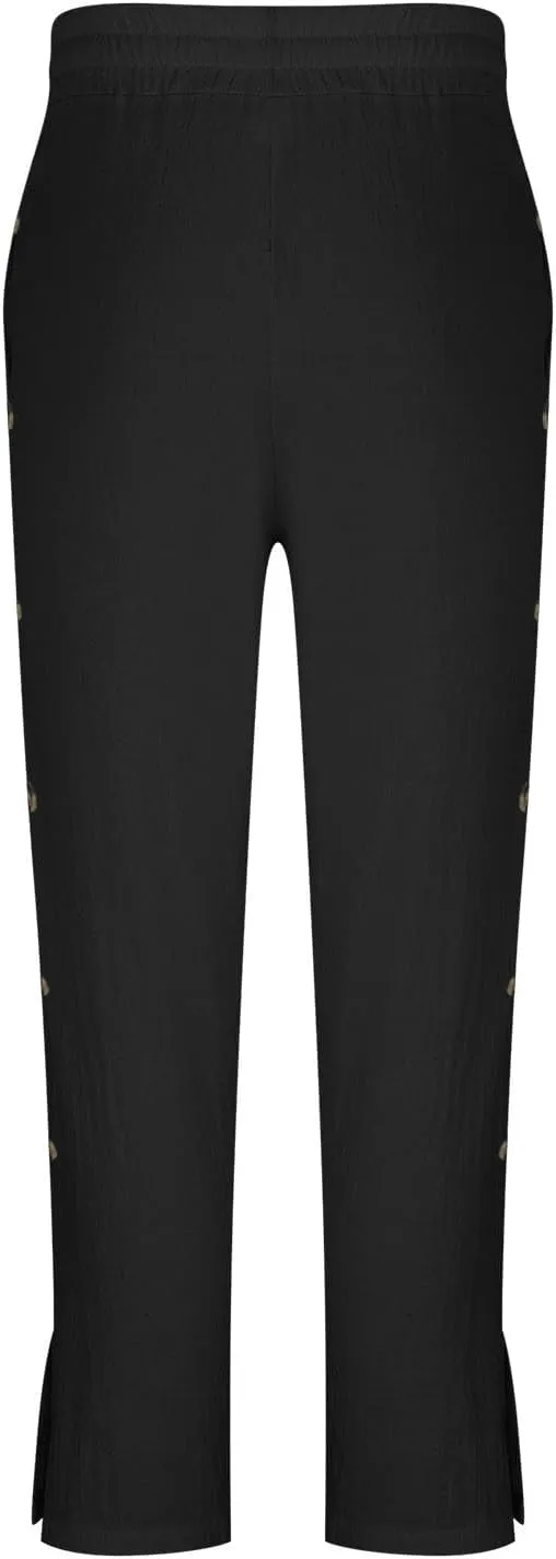 Mens Loose Fit Linen Pants Elastic Waist Drawstring Lightweight Summer Button Yoga Casual Trousers Straight Leg