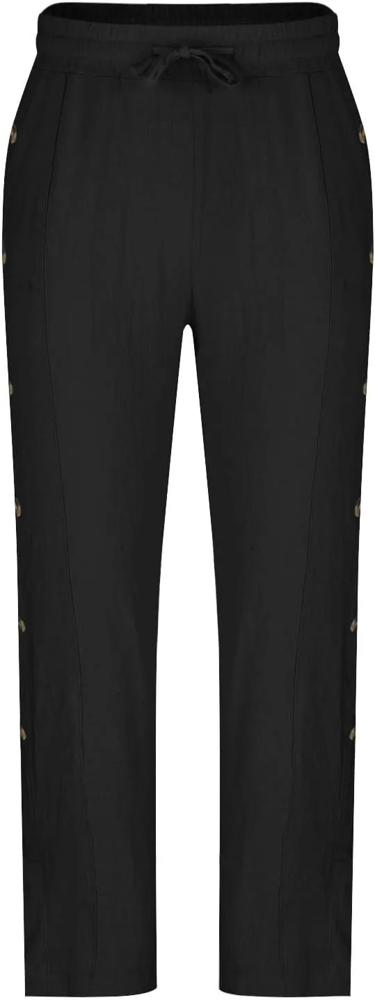 Mens Loose Fit Linen Pants Elastic Waist Drawstring Lightweight Summer Button Yoga Casual Trousers Straight Leg