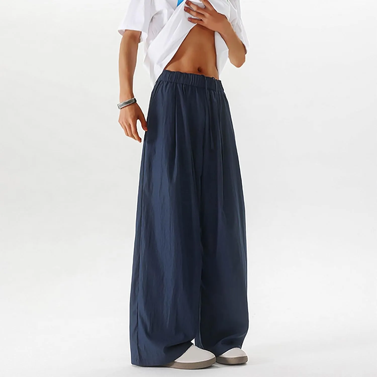 Men's Relaxed Fit Casual Pants with Pockets Elastic Waist Quick Drying Lightweight Drawstring Joggers Trousers