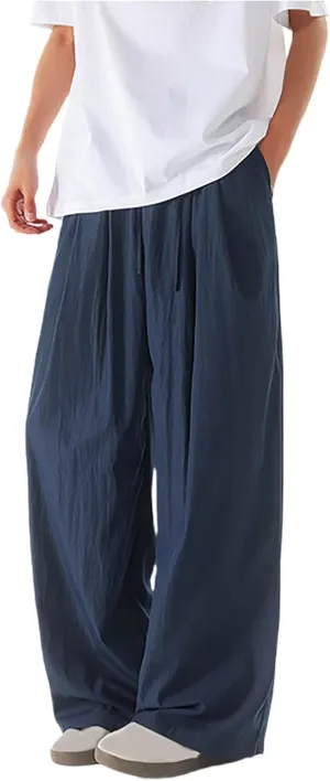 Men's Relaxed Fit Casual Pants with Pockets Elastic Waist Quick Drying Lightweight Drawstring Joggers Trousers