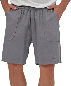 Mens Summer Cotton Linen Shorts Casual Lightweight Elastic Waist Boardshorts Front Pockets Plain Chino Pants Beachwear