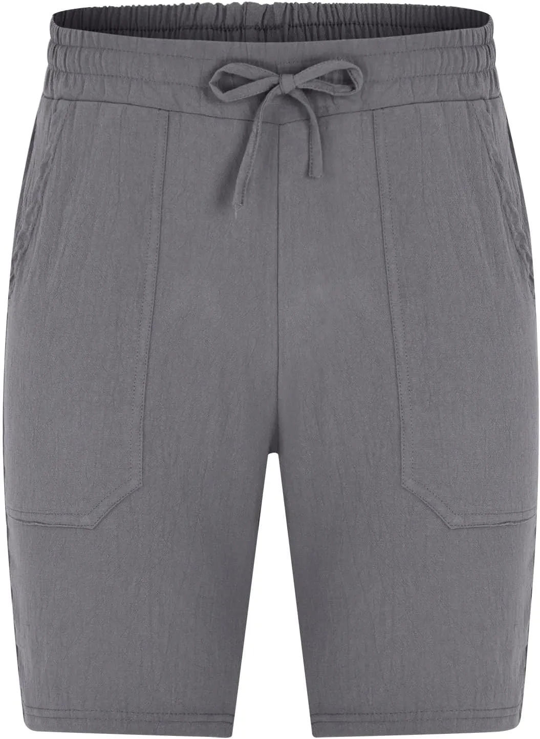 Mens Summer Cotton Linen Shorts Casual Lightweight Elastic Waist Boardshorts Front Pockets Plain Chino Pants Beachwear