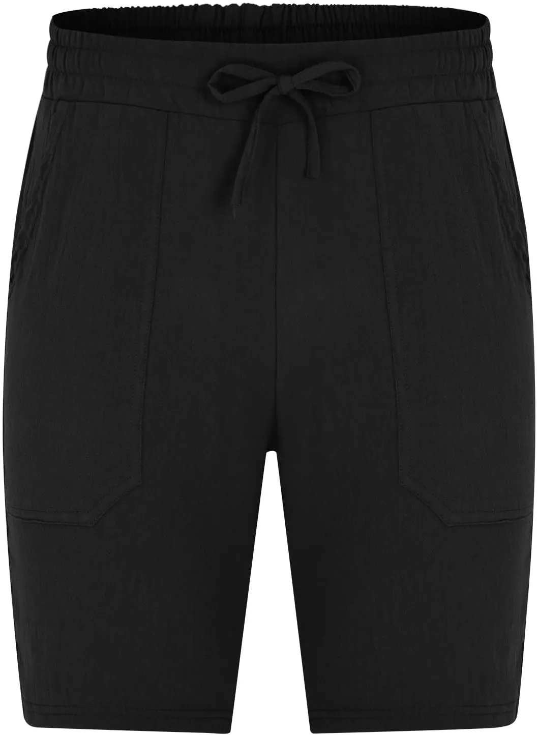 Mens Summer Cotton Linen Shorts Casual Lightweight Elastic Waist Boardshorts Front Pockets Plain Chino Pants Beachwear