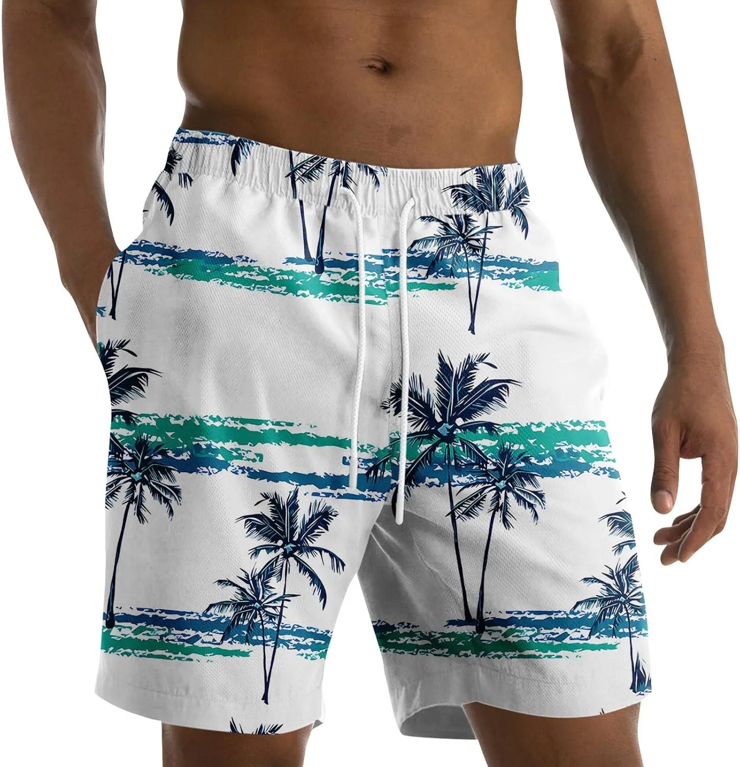 Mens Swim Trunks Hawaiian Quick Dry Swimming Bathing Suit with Pockets Stretchy Beach Swim Shorts