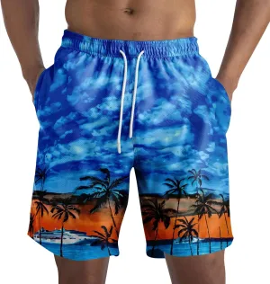Mens Swim Trunks Hawaiian Quick Dry Swimming Swim Shorts with Pockets Stretchy Beach Bathing Suit