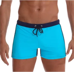 Mens Swim Trunks Stretch Elastic Quick Dry Swimwear Briefs Sexy Hot Body Drawstring Surf Square Leg Bathing Suit