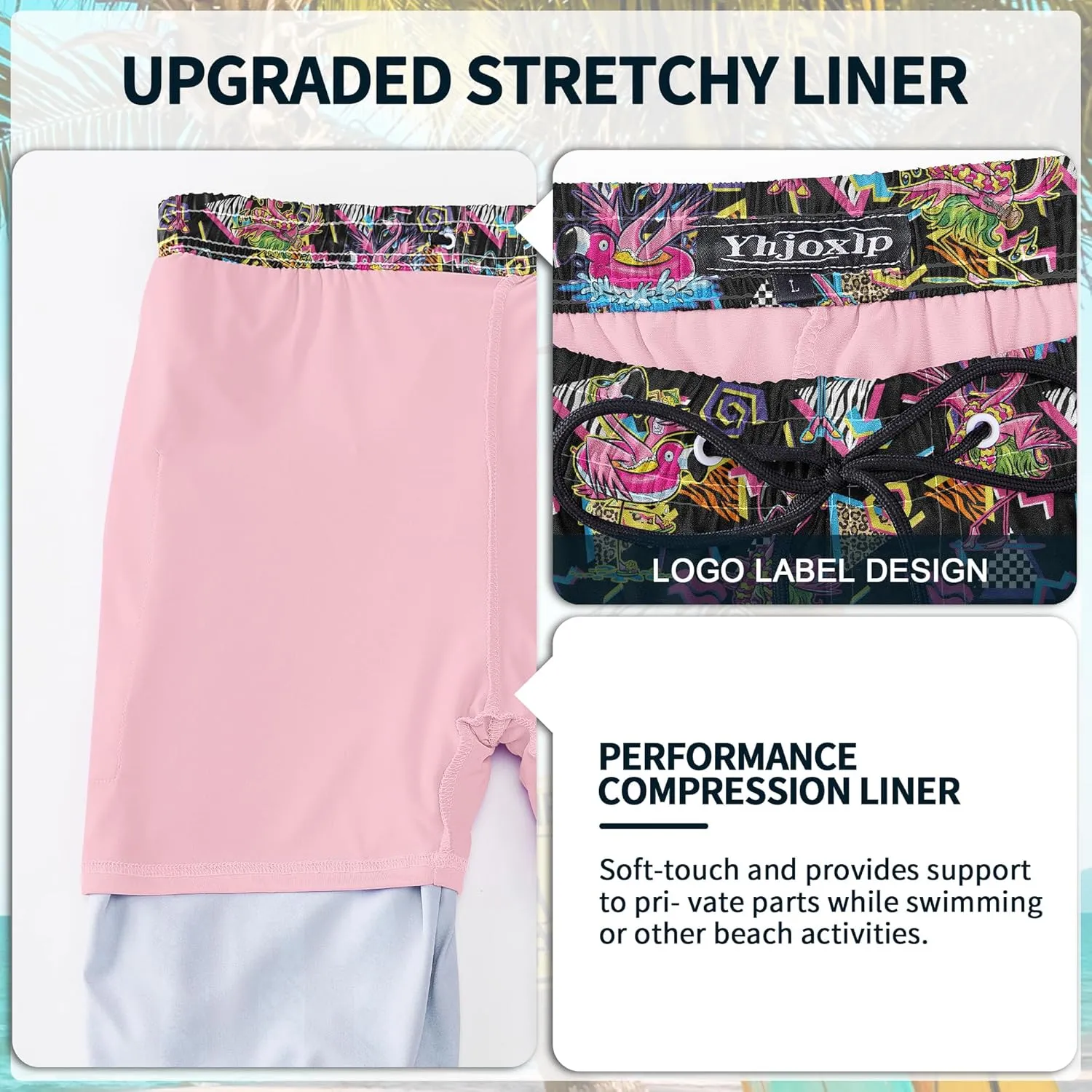 Mens Swim Trunks with Compression Liner 9" Stretch Board Shorts 2 in 1 Quick Dry Swimsuits Bathing Suits