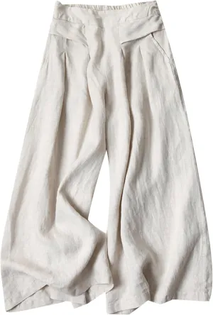 MINTLIMIT Women's Culottes Linen Wide Leg Pants Elastic Waist Lounge Pant Summer Casual Palazzo Trousers with Pockets