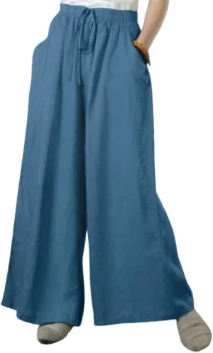 MLAFE Summer Linen Blend Wide Leg Pants Women' s Culottes Elastic Waist Casual Palazzo Trousers Solid Casual Loose Pantalon