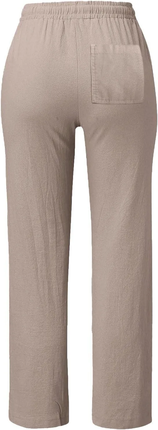 SHAOBGE Plus Size Linen Pants for Women Women Solid Straight Solid Elastic Pants Long Drawstring Trendy Pants