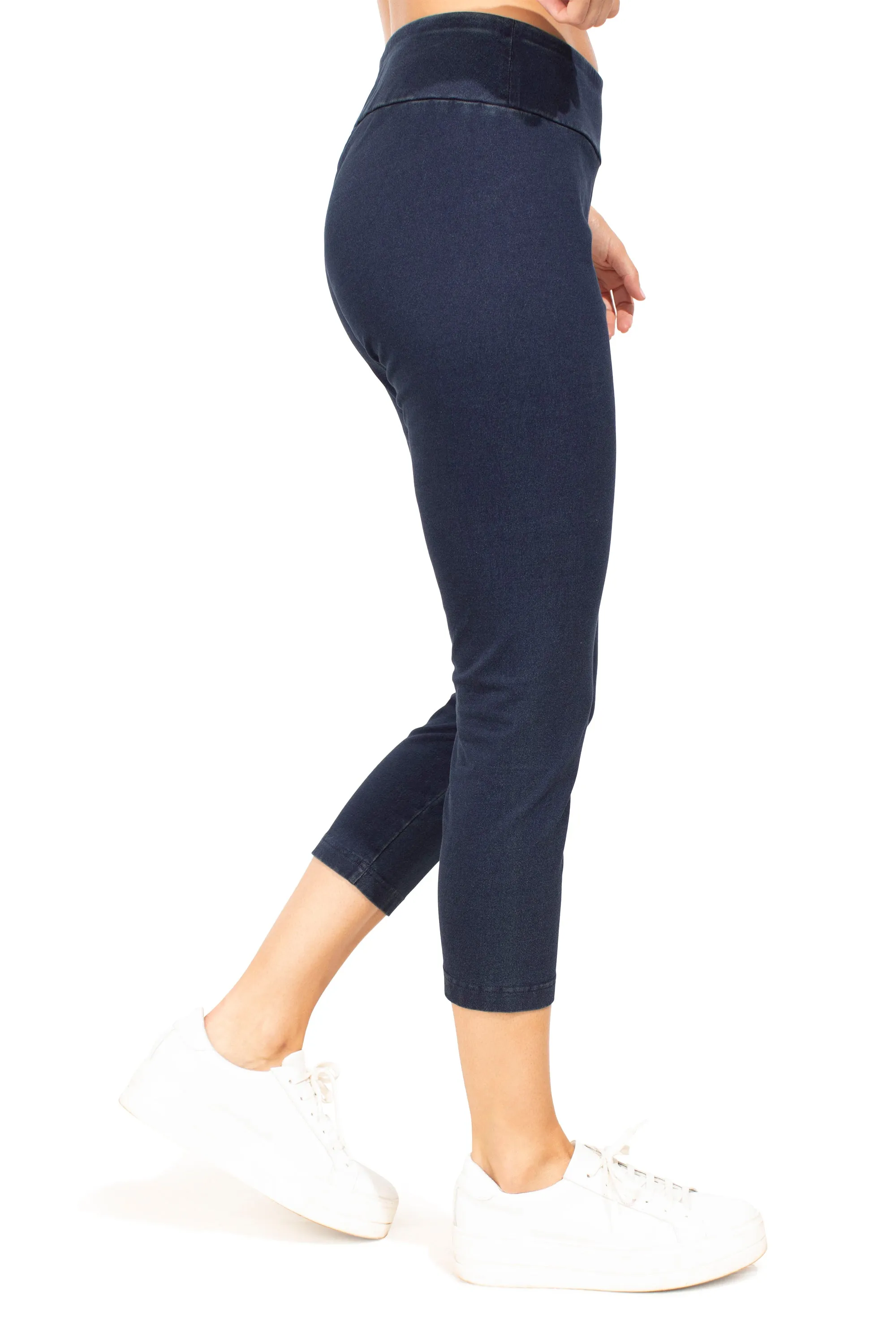 Stonewashed Denim Knit Capri