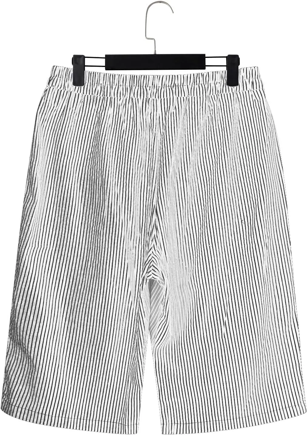 Striped Linen Pants for Women Casual Wide Straight Leg Side Button Capri Trousers High Waisted Bermuda Shorts Pocket