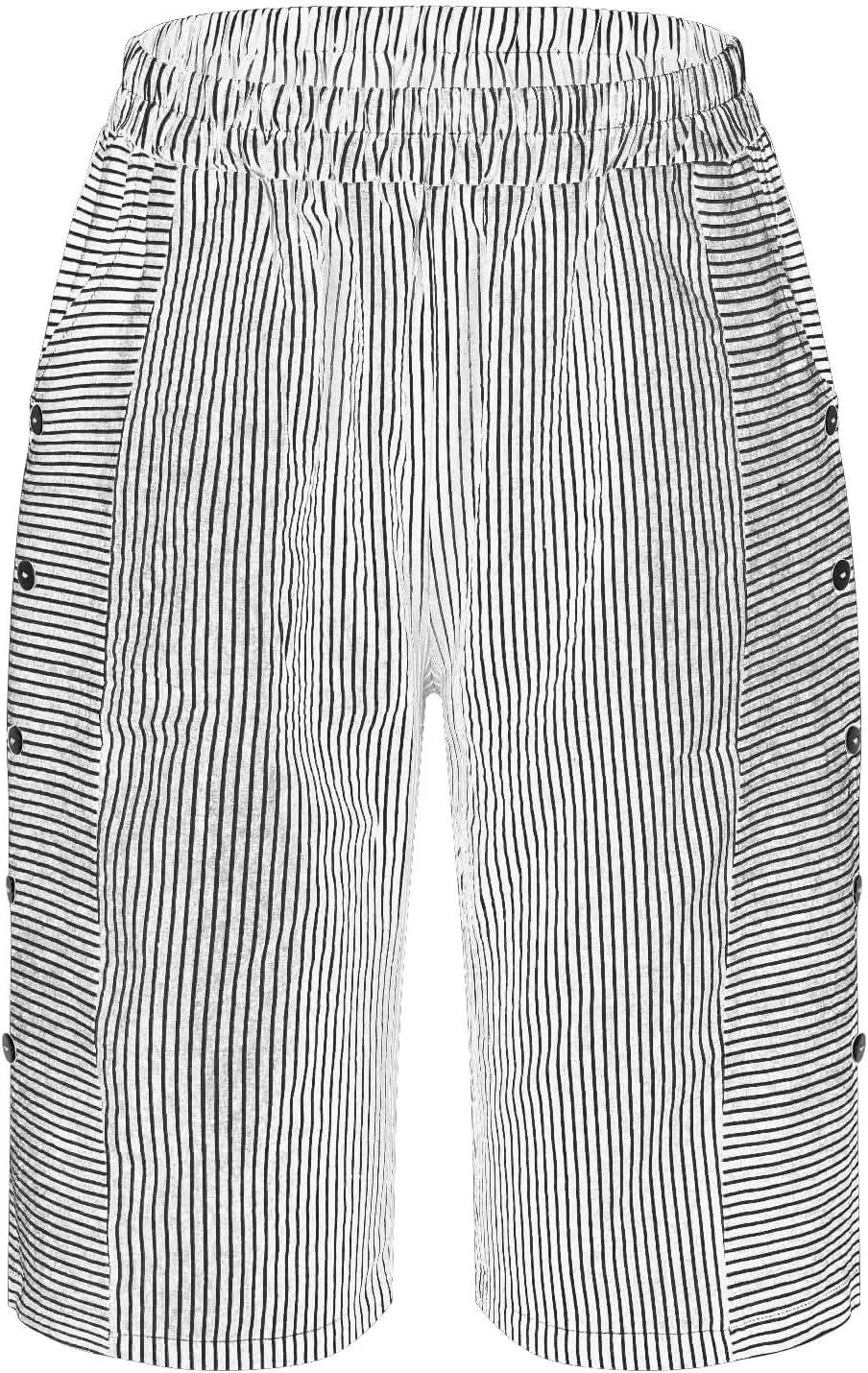 Striped Linen Pants for Women Casual Wide Straight Leg Side Button Capri Trousers High Waisted Bermuda Shorts Pocket