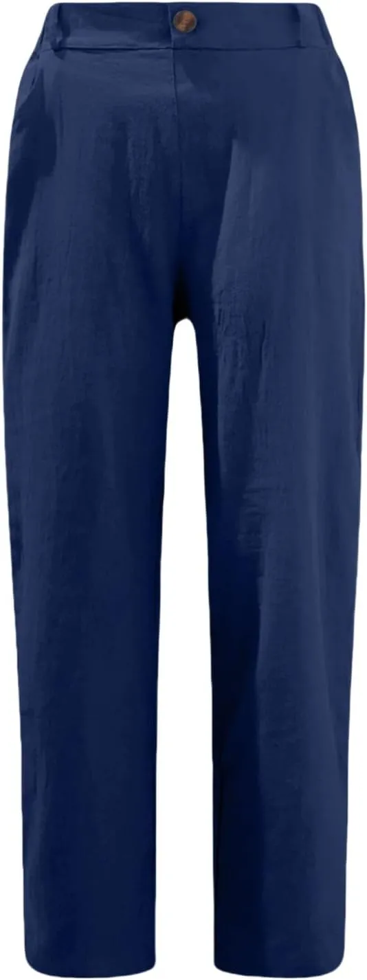 Summer Capri Pants for Women 2025 Trendy Lightweight Linen Cropped Trouser Beach Casual Cruise Clothes with Pockets