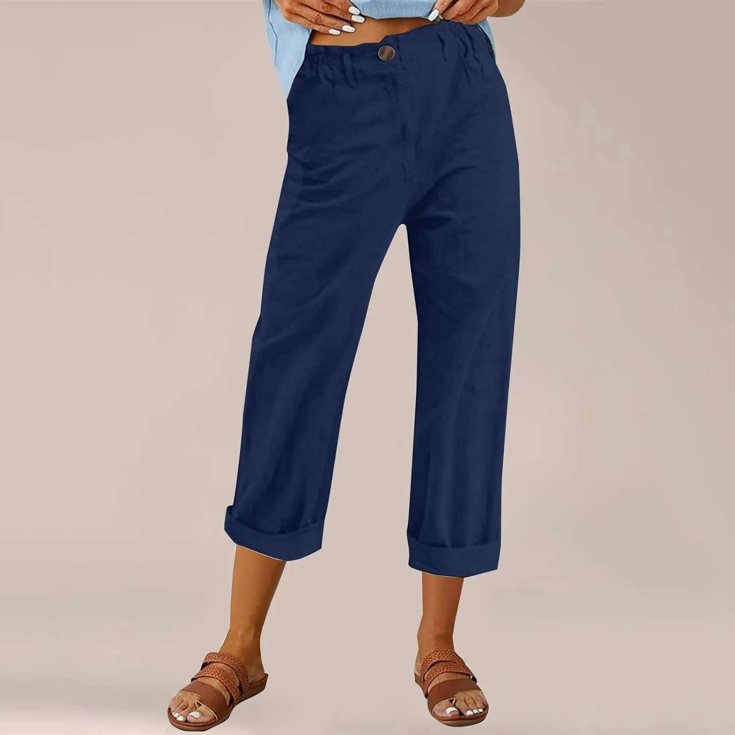 Summer Capri Pants for Women 2025 Trendy Lightweight Linen Cropped Trouser Beach Casual Cruise Clothes with Pockets