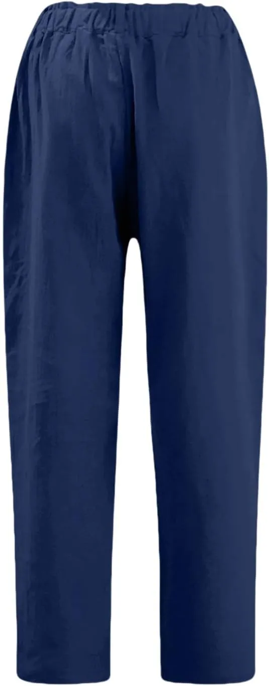 Summer Capri Pants for Women 2025 Trendy Lightweight Linen Cropped Trouser Beach Casual Cruise Clothes with Pockets