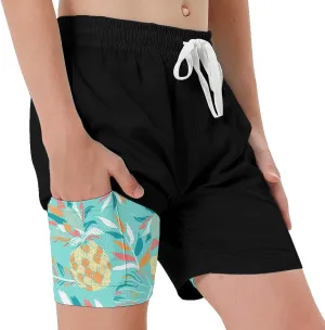 Swim Trumks for Boys 2 in 1 Bathing Suit Compress Board Shorts for 7-18T