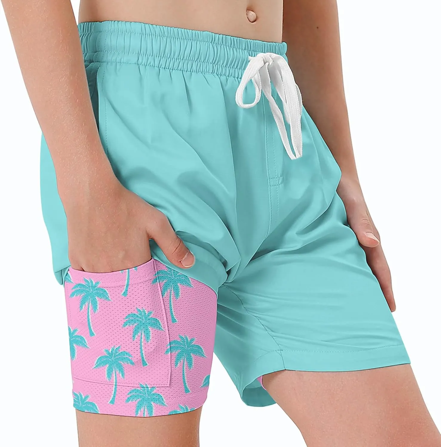 Swim Trumks for Boys 2 in 1 Bathing Suit Compress Board Shorts for 7-18T